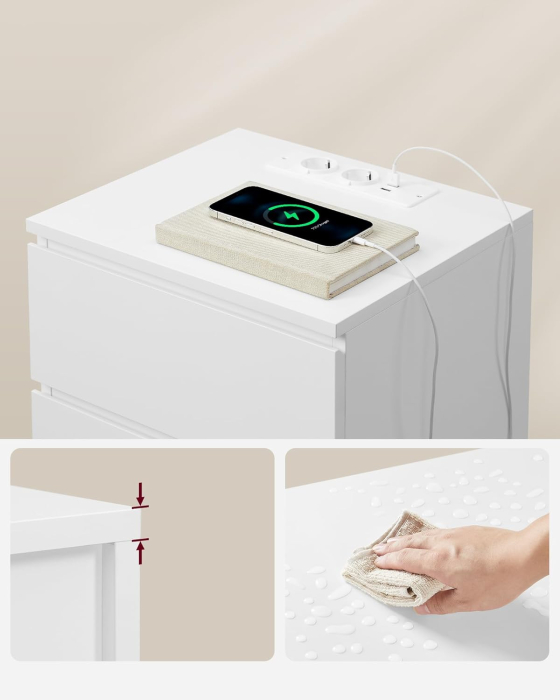 Set de 2 noptiere, cu sertare, 2 prize si 2 USB, 35x40x59 cm, alb [7]