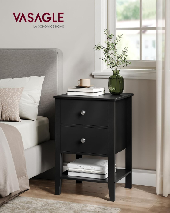 VASAGLE Set de 2 noptiere din bambus, cu 2 sertare, 35x40x60 cm, negru [2]