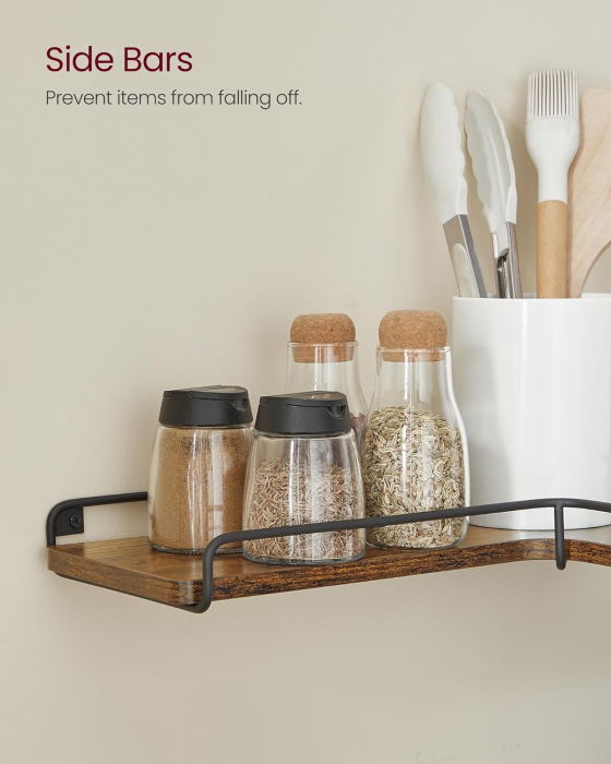 VASAGLE Set de 2 rafturi plutitoare de colt in forma de L, stil industrial, 40x29x14cm, maro rustic și negru [7]