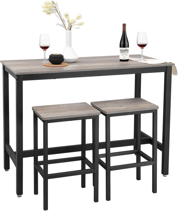Set masa bar cu 2 scaune, cadru metalic, stil industrial, 120x60x90 cm, gri stejar [3]