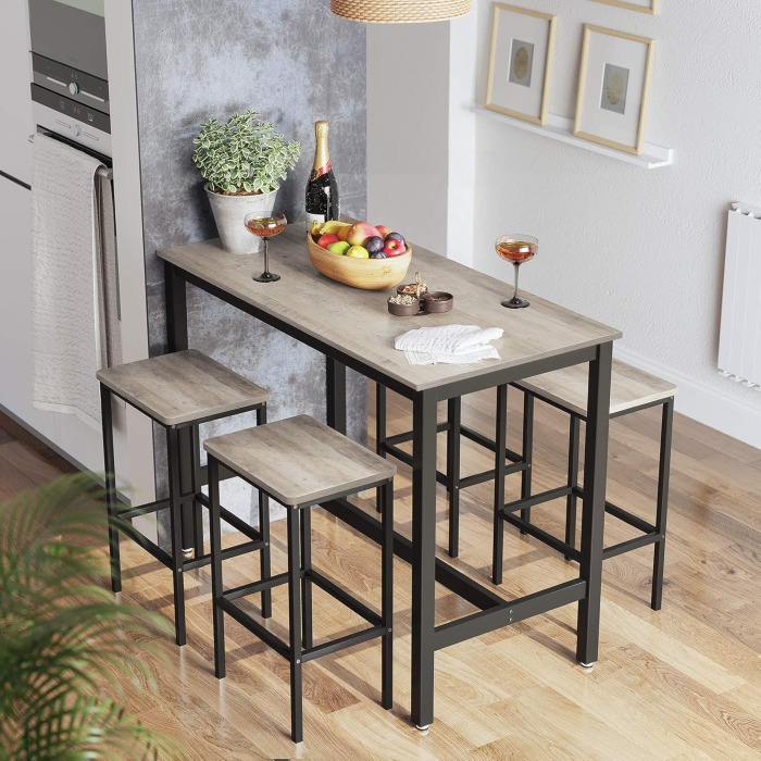 Set masa bar cu 2 scaune, cadru metalic, stil industrial, 120x60x90 cm, gri stejar [4]