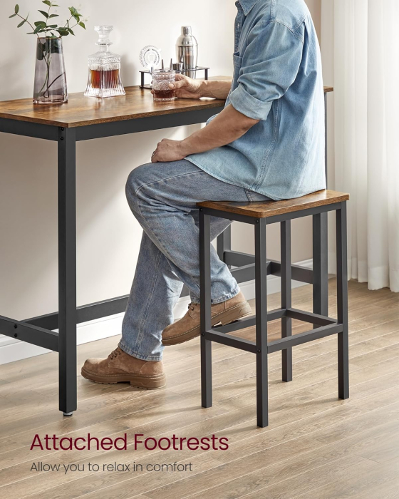 VASAGLE Set masa de bar cu 2 scaune, cadru din otel, blat lemn, stil industrial, 120x60x90cm, maro rustic [8]