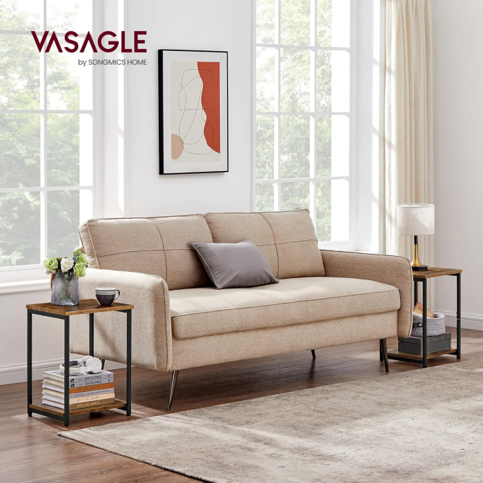 Set noptiere cu 2 rafturi, cadru metalic, stil industrial, 30x39x50 cm, maro rustic [6]