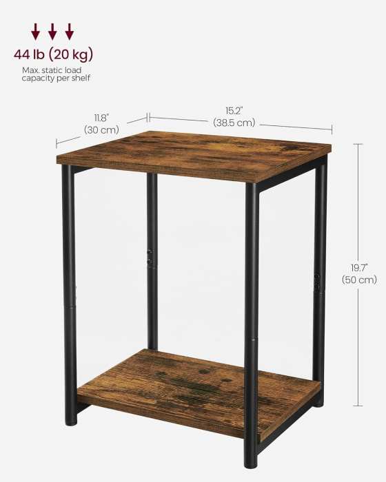 Set noptiere cu 2 rafturi, cadru metalic, stil industrial, 30x39x50 cm, maro rustic [3]