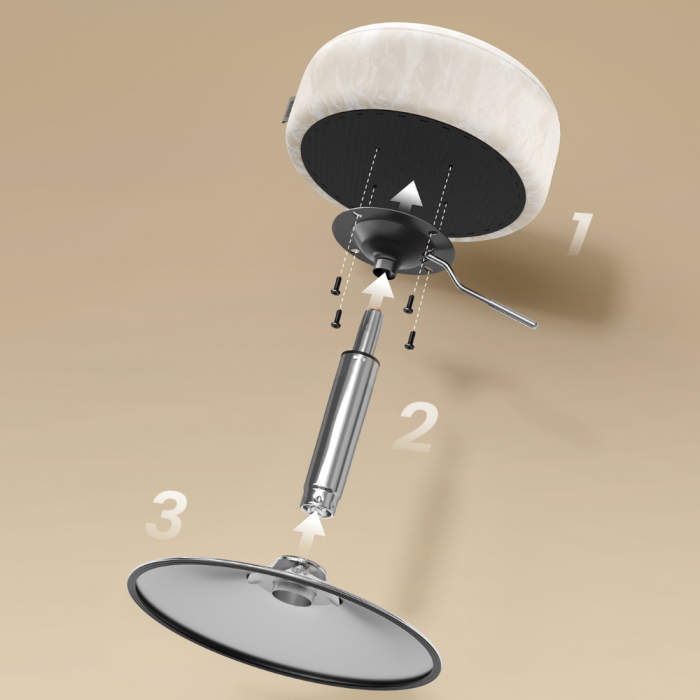 Taburet pentru masa machiaj, reglabil pe inaltime, rotativ 360Â°, sezut capitonat, 39x39x58 cm, alb crem [7]