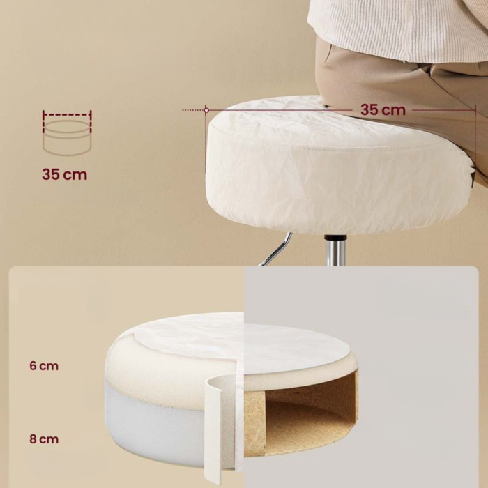 Taburet pentru masa machiaj, reglabil pe inaltime, rotativ 360Â°, sezut capitonat, 39x39x58 cm, alb crem [3]