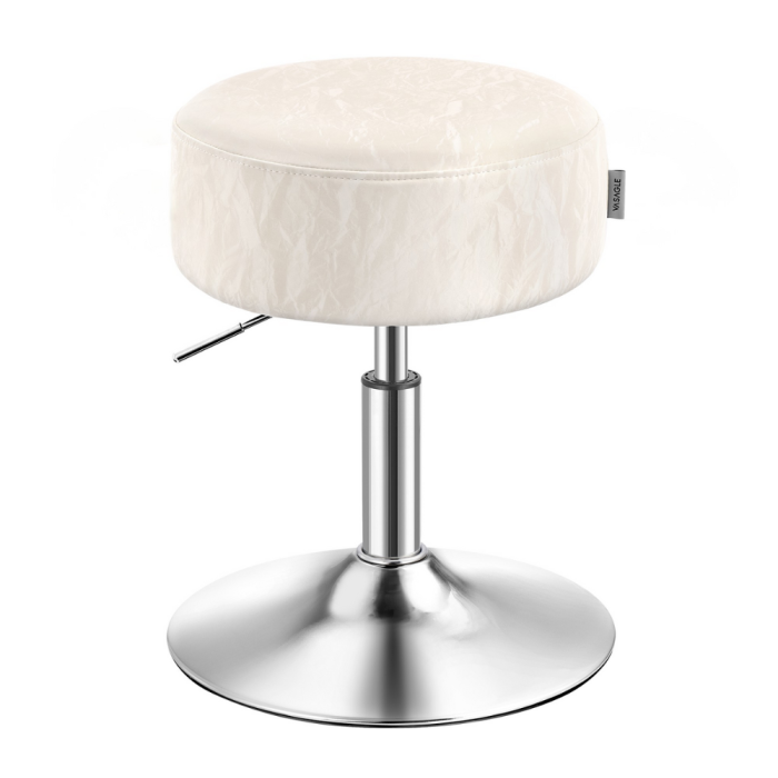Taburet pentru masa machiaj, reglabil pe inaltime, rotativ 360Â°, sezut capitonat, 39x39x58 cm, alb crem [2]