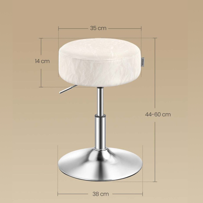 Taburet pentru masa machiaj, reglabil pe inaltime, rotativ 360Â°, sezut capitonat, 39x39x58 cm, alb crem [8]