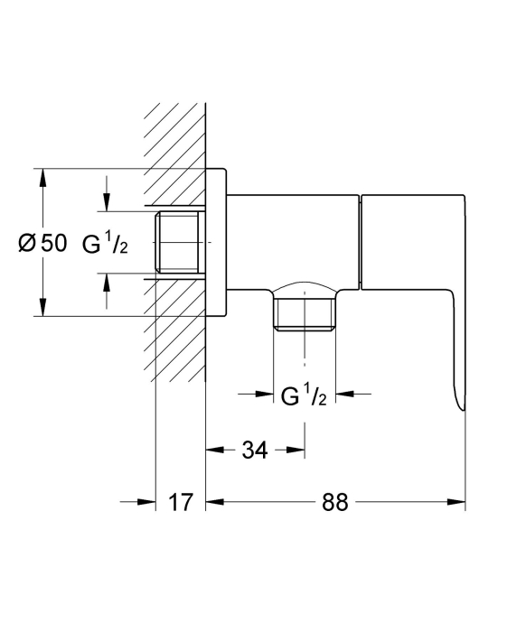 Ventil de inchidere Grohe 26020000, 88 mm, 86 mm, 1 nr iesiri, 1/2 diametru alimentare, 1/2 diametru iesire 1, Crom [2]
