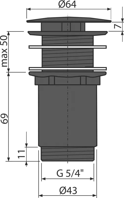 Ventil lavoar Alca, universal, fara inchidere, mat, negru, A396BLACK [2]