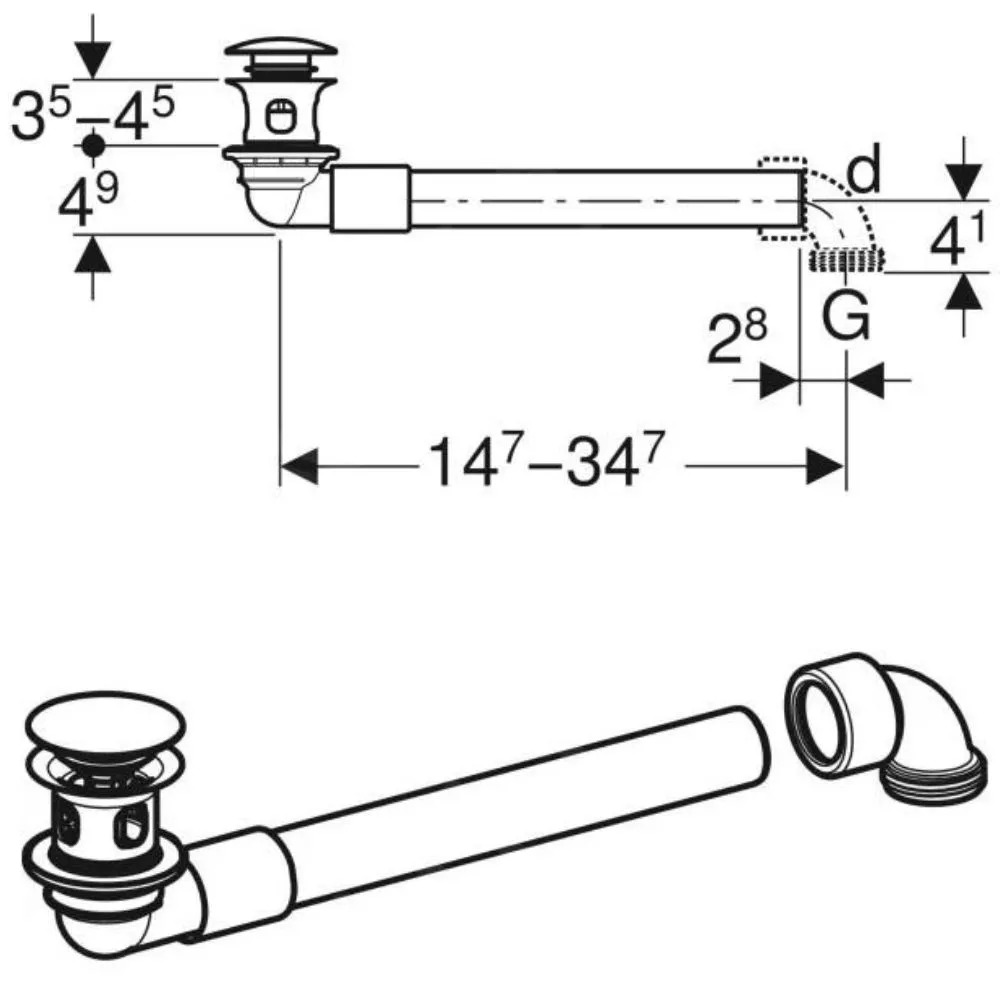 Ventil lavoar Geberit, universal, push to open, crom, 152.071.21.1 [2]