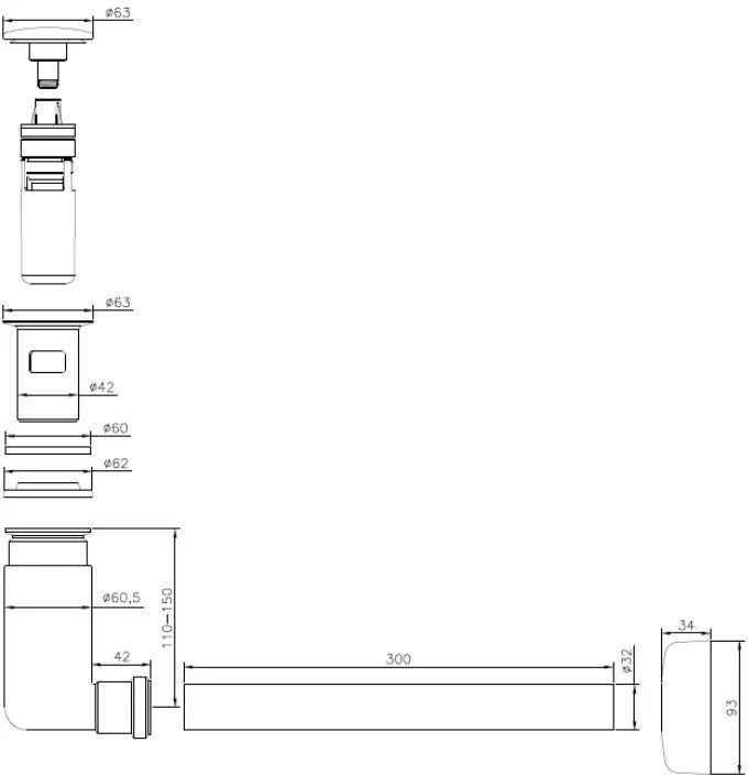 Ventil Villeroy & Boch, push to open, sifon, crom, 92198800 [5]