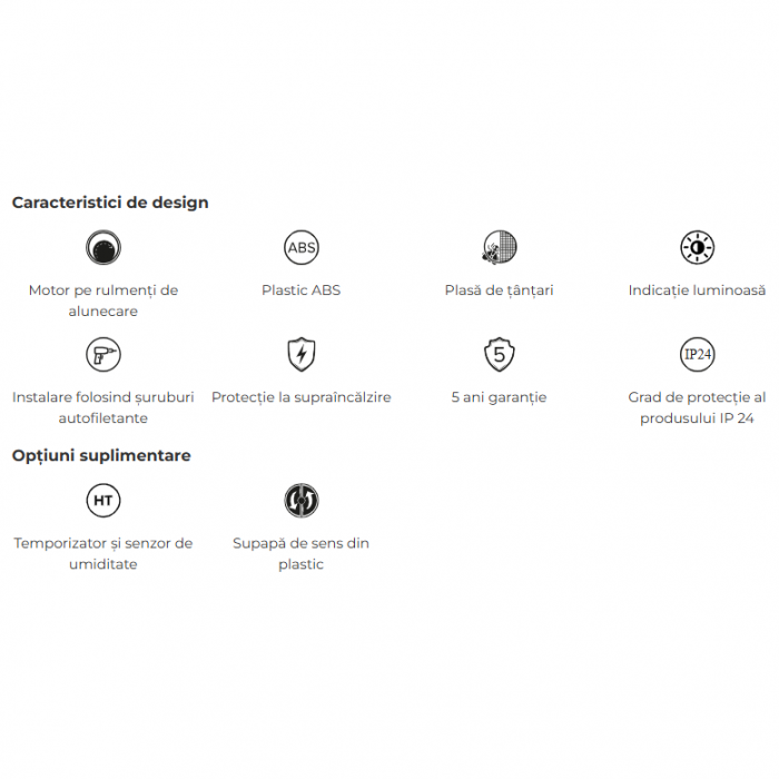Ventilator baie VentEurope CLASSIC100BDHT, 100 mm, clapeta anti-retur, senzor de umiditate, Alb, 150x150x81 mm [3]