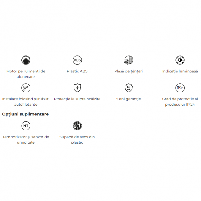 Ventilator baie VentEurope FANCY100BDHT, diametru 100 mm, debit 90 mc/h, clapeta anti-retur, temporizator, senzor de umiditate, IP24, silentios, economic, Alb [2]