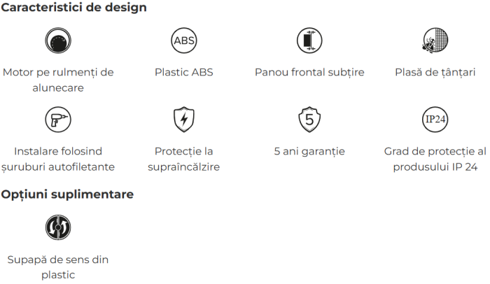 Ventilator baie cu clapeta antiretur VentEurope REFINED100BD, diametru 100 mm, plasa de insecte, clapeta anti-retur, debit 90 mc/h, IP24, 14W, silentios, economic, Alb [5]