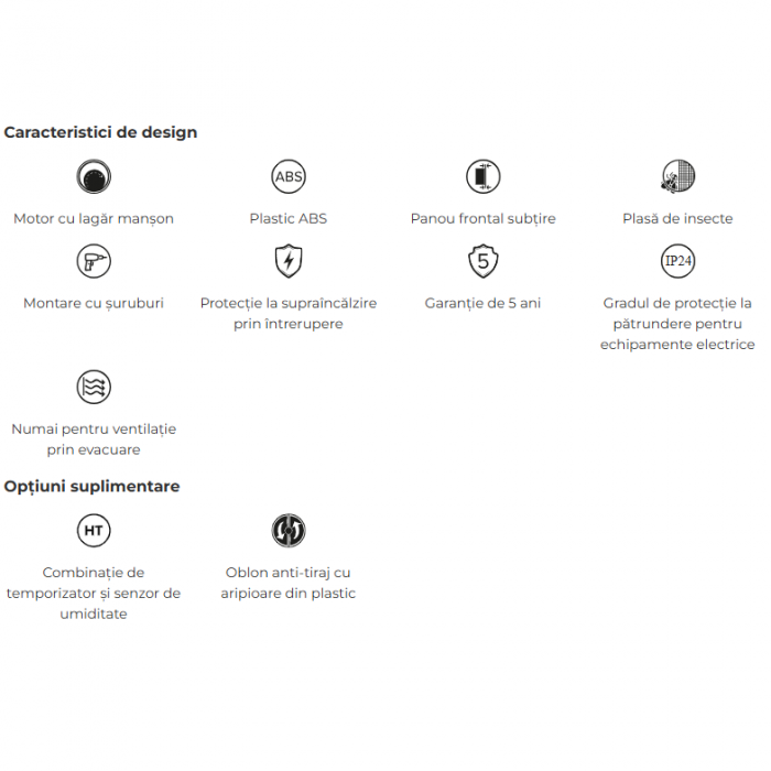Ventilator baie VentEurope REFINED100BDHT, diametru 100 mm, plasa de insecte, clapeta anti-retur, senzor umiditate, timer, debit 90 mc/h, IP24, 14W, silentios, economic, Alb [5]