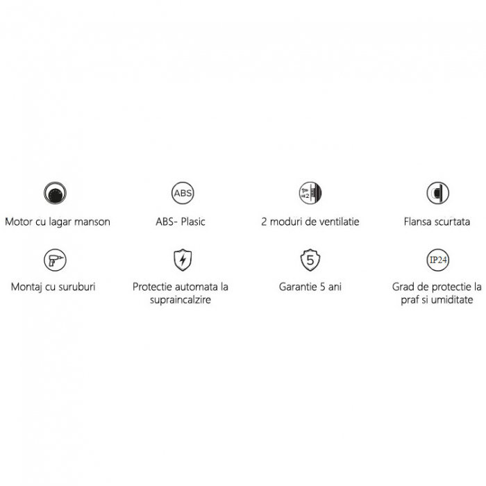 Ventilator baie VentEurope ROUND125, diametru 125 mm, debit 150 mc/h, IP24, 2 trepte, 17W silentios, economic, flansa scurtata, Alb [6]