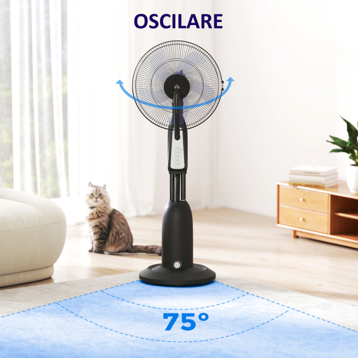  Ventilator cu cu Pulverizare de Apa Reglabil, 3 Viteze si Oscilatie 75° Negru [6]