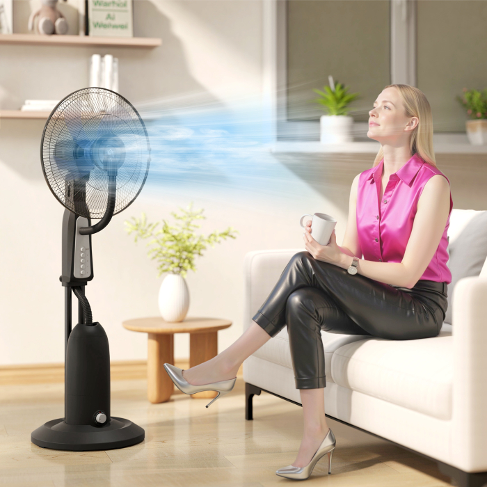  Ventilator cu cu Pulverizare de Apa Reglabil, 3 Viteze si Oscilatie 75° Negru [2]