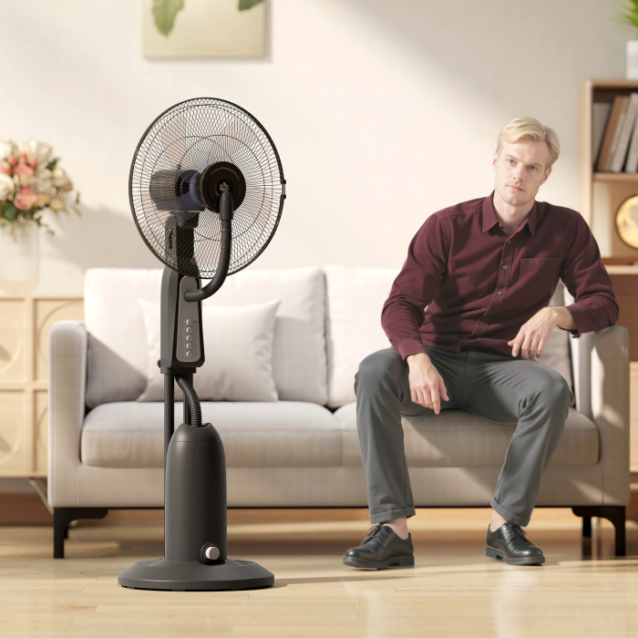  Ventilator cu cu Pulverizare de Apa Reglabil, 3 Viteze si Oscilatie 75° Negru [9]