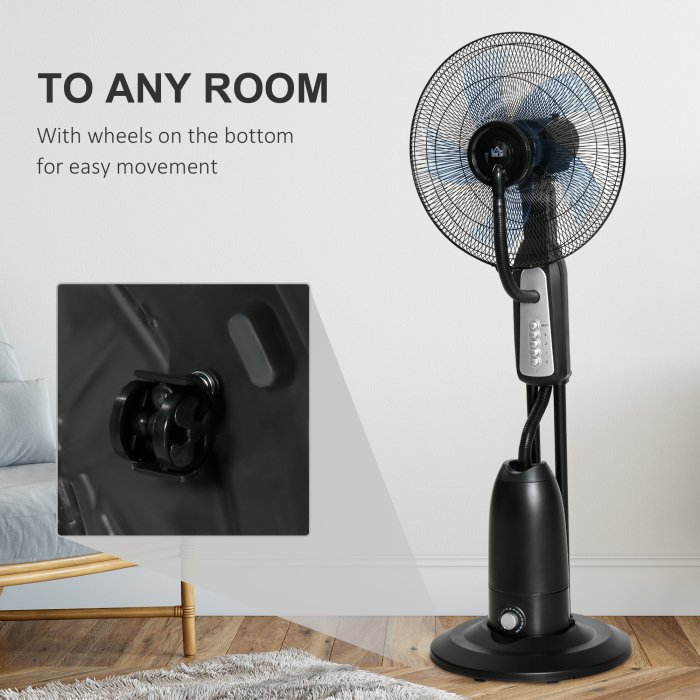  Ventilator cu nebulizator 90W pe 4 roti, cu rezervor de 2.8L si 4 viteze, din metal, PE si ABS, 44.5x38.5x120 cm [7]