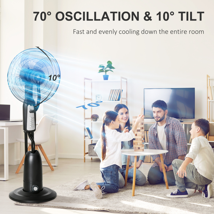  Ventilator cu nebulizator 90W pe 4 roti, cu rezervor de 2.8L si 4 viteze, din metal, PE si ABS, 44.5x38.5x120 cm [6]