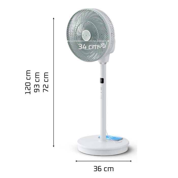 Ventilator cu picior Rowenta Turbo Silence Compact 3D Nomad QV5050F0, 20 W, 3 moduri automate, 20 trepte de viteza, telecomanda inclusa, inaltime ajustabila, motor Effitech, timer, cronometru, alb [16]