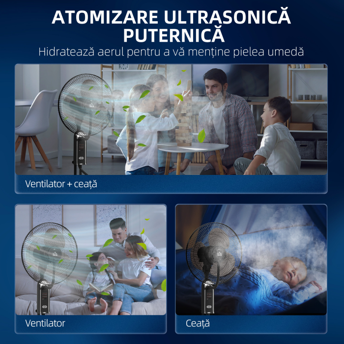  Ventilator cu Pulverizare de Apa, 3 Viteze si 3 Moduri cu Telecomanda, Negru [4]