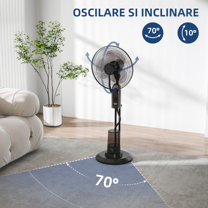  Ventilator cu Pulverizare de Apa, 3 Viteze si 3 Moduri cu Telecomanda, Negru [6]