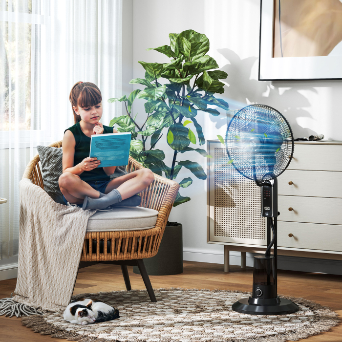  Ventilator cu Pulverizare de Apa, 3 Viteze si 3 Moduri cu Telecomanda, Negru [2]