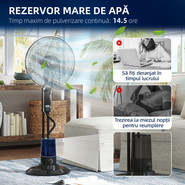  Ventilator cu Pulverizare de Apa, 3 Viteze si 3 Moduri cu Telecomanda, Negru [8]