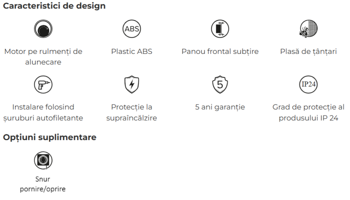 Ventilator de perete VentEurope REFINED150BDPS, patrat, snur pornire/oprire, clapeta antiretur, diametru 150 mm, debit 250 mc/h, 16W, IP24, silentios, Alb - Copie [6]