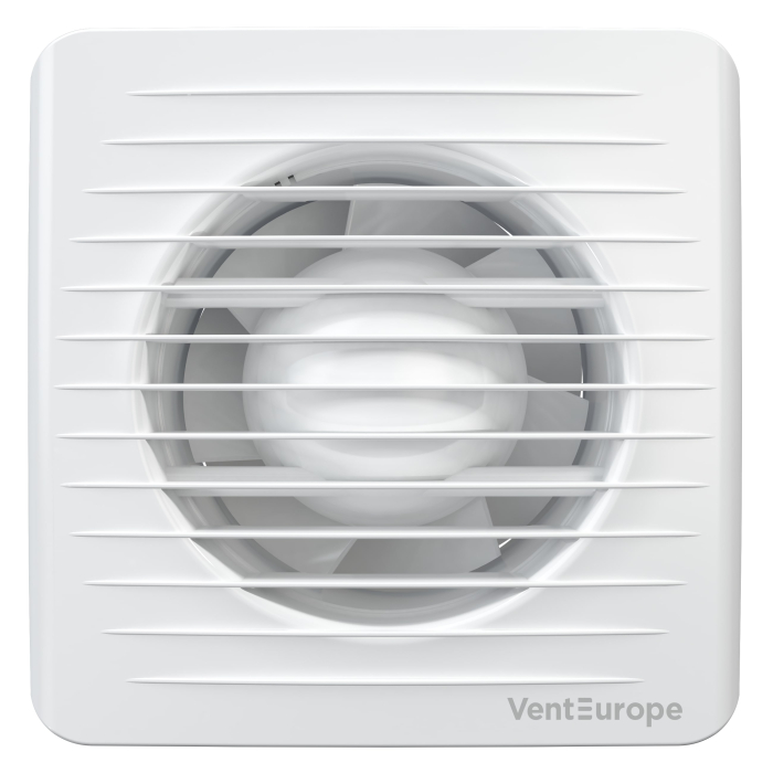 Ventilator de perete VentEurope CLASSIC125BD, patrat, cu clapeta antiretur, indicator luminos, diametru 125 mm, debit 183 mc/h, 16W, IP24, Alb [2]