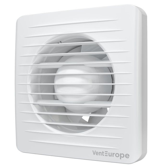 Ventilator de perete VentEurope CLASSIC125BD, patrat, cu clapeta antiretur, indicator luminos, diametru 125 mm, debit 183 mc/h, 16W, IP24, Alb [1]