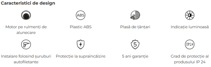Ventilator de perete VentEurope CLASSIC150, patrat, diametru 150 mm, debit 290 mc/h, 16W, IP24, cu indicator luminos si plasa anti-insecte, Alb [6]