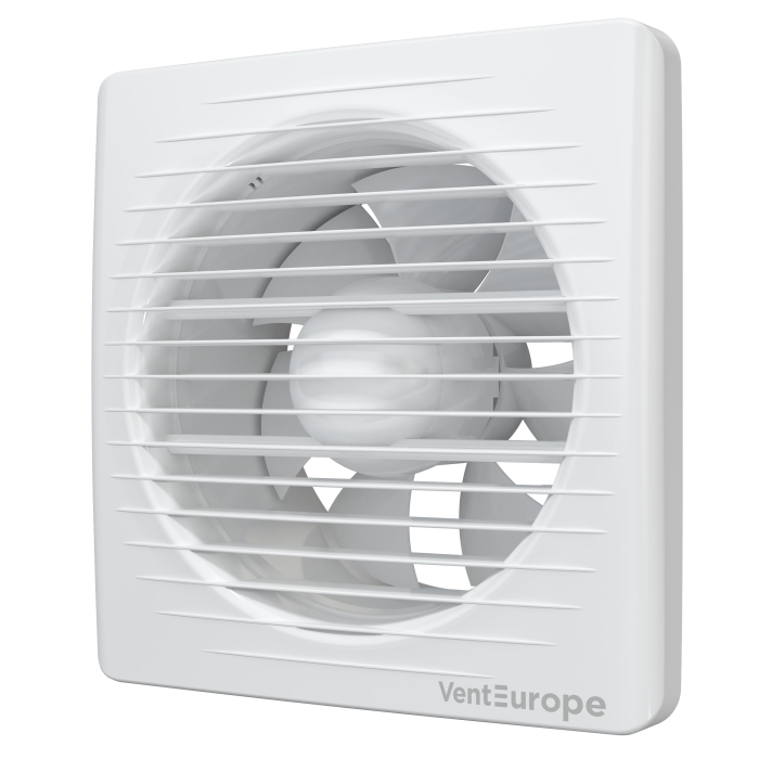 Ventilator de perete VentEurope CLASSIC150, patrat, diametru 150 mm, debit 290 mc/h, 16W, IP24, cu indicator luminos si plasa anti-insecte, Alb [1]