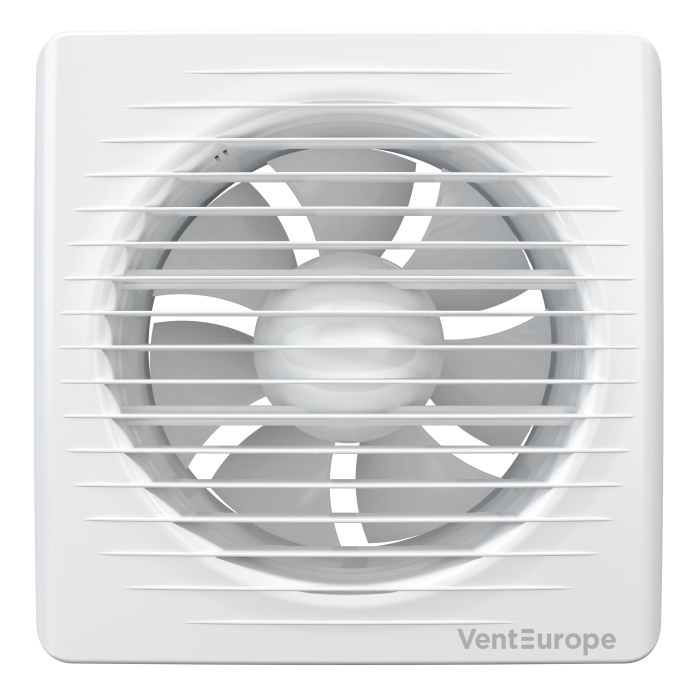 Ventilator de perete VentEurope CLASSIC150BD, patrat, clapeta antiretur, diametru 150 mm, debit 290 mc/h, 16W, IP24, cu indicator luminos si plasa anti-insecte, Alb [2]