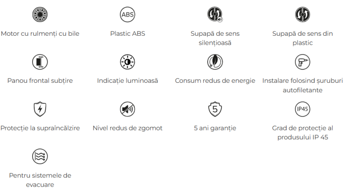 Ventilator de perete VentEurope ELEGIA100BDBM, patrat, diametru 100 mm, debit 100 mc/h, 7.8W, IP45, motor cu rulmenti, silentios, Negru Mat [5]