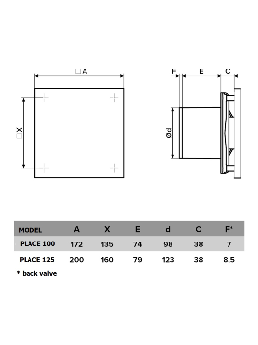 Ventilator de perete VentEurope PLACE100, patrat, diametru 100 mm, debit 90 mc/h, 14W, IP24, silentios, Alb [5]