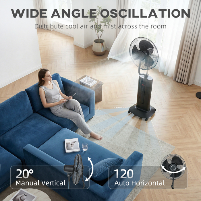  Ventilator de Podea 3 in 1 Oscilant cu Nebulizator de Apa, Telecomanda si Timer 9h, 45x38x130 cm, Negru [6]