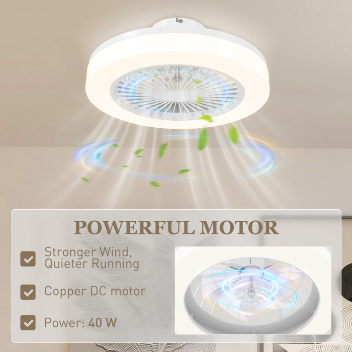  Ventilator de Tavan cu Lumina LED Reglabila, Telecomanda, Timer, 6 Viteze si Flux Reversibil, Ventilator din Plastic si Acrilic, Ø46x16 cm, Alb [6]