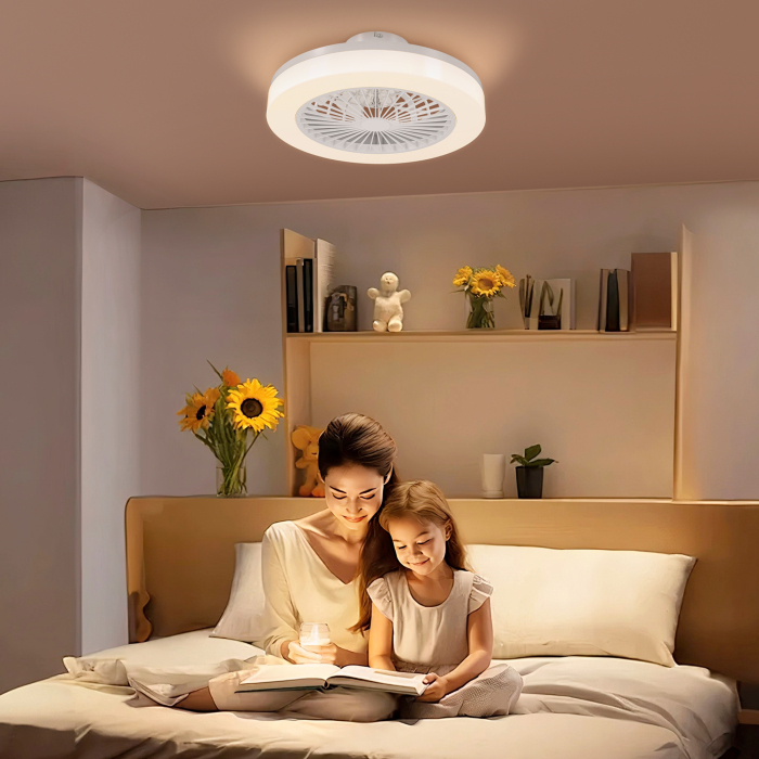  Ventilator de Tavan cu Lumina LED Reglabila, Telecomanda, Timer, 6 Viteze si Flux Reversibil, Ventilator din Plastic si Acrilic, Ø46x16 cm, Alb [2]