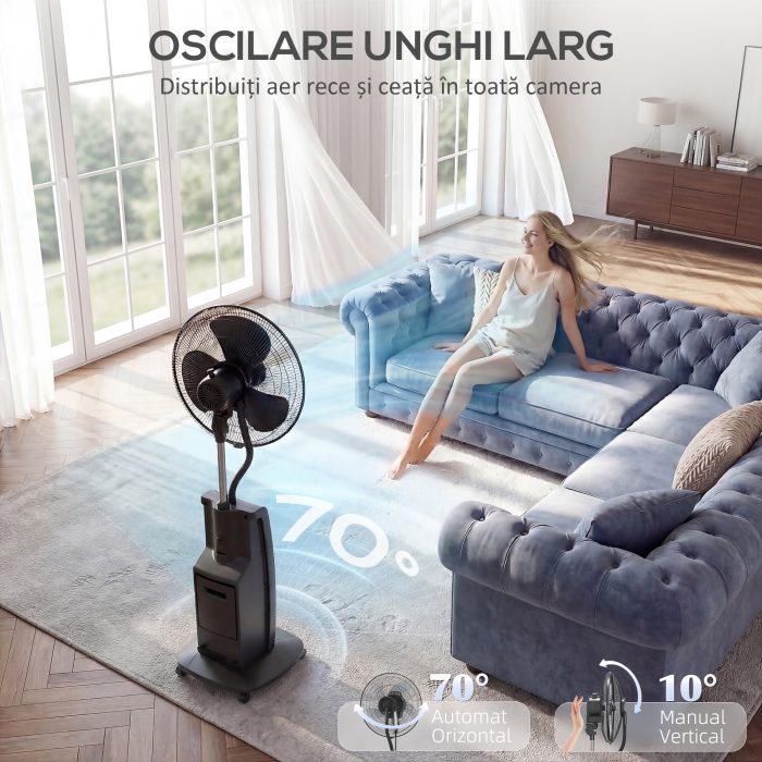 , Ventilator de Tip Coloana, Cu Pulverizare de Apa, ABS, Metal, 50 x 39 x 138 cm, Maro [6]