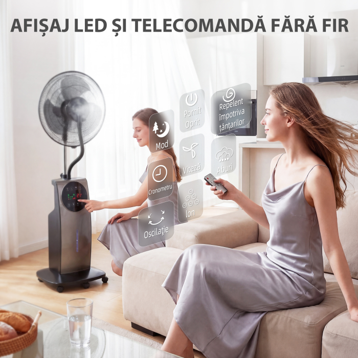 , Ventilator de Tip Coloana, Cu Pulverizare de Apa, ABS, Metal, 50 x 39 x 138 cm, Maro [8]