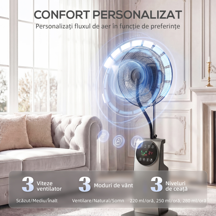 , Ventilator de Tip Coloana, Cu Pulverizare de Apa, ABS, Metal, 50 x 39 x 138 cm, Maro [5]
