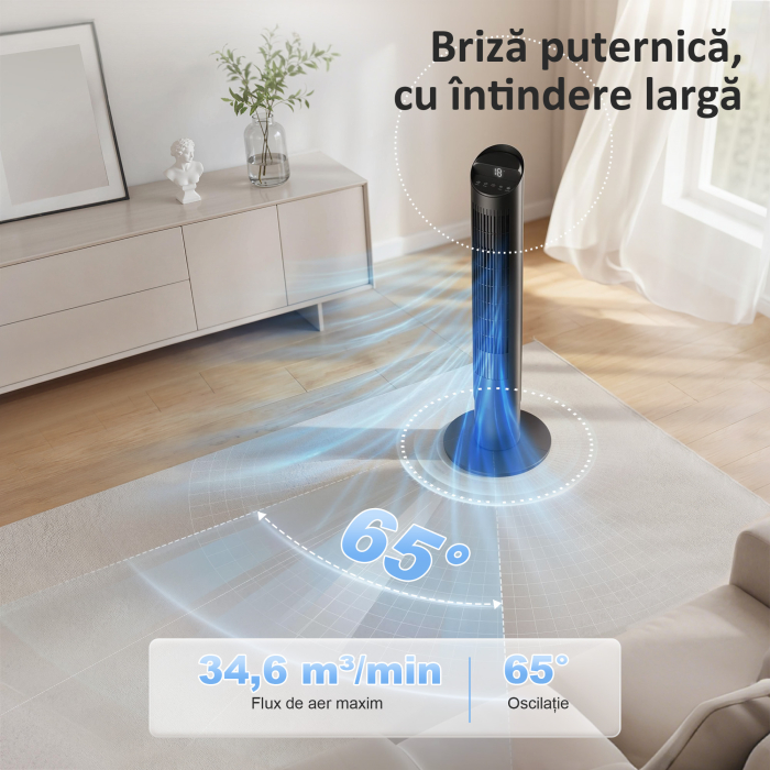  Ventilator de Tip Turn 116 cm, control prin aplicatie WiFi, pentru dormitor, culoare neagra [5]