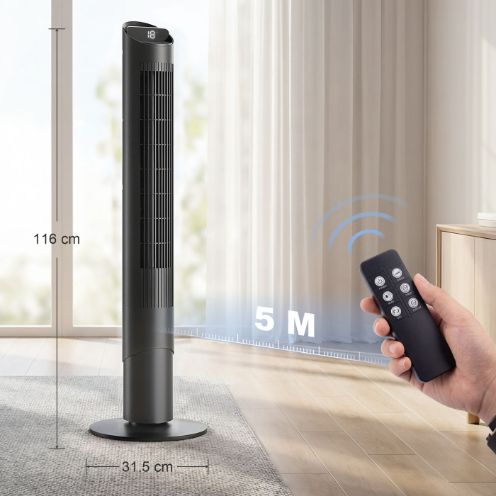  Ventilator de Tip Turn 116 cm, control prin aplicatie WiFi, pentru dormitor, culoare neagra [3]