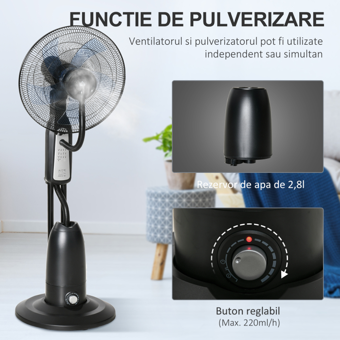  Ventilator Oscilant Reglabil cu Nebulizator 3 moduri si cronometru , Ф44.5x120cm Negru [9]