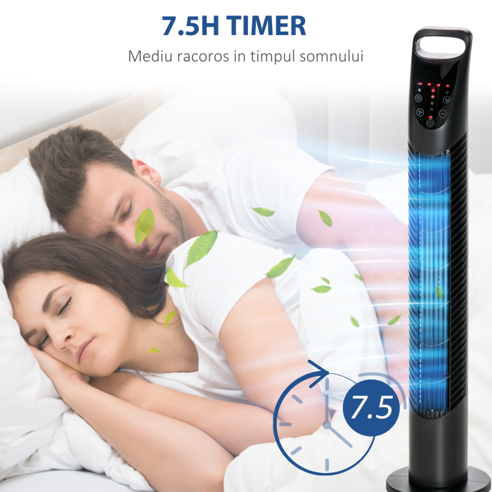  Ventilator Reglabil Oscilant cu 3 niveluri de viteza si Telecomanda de control de la distanta, Ф18x78.5cm Negru [7]