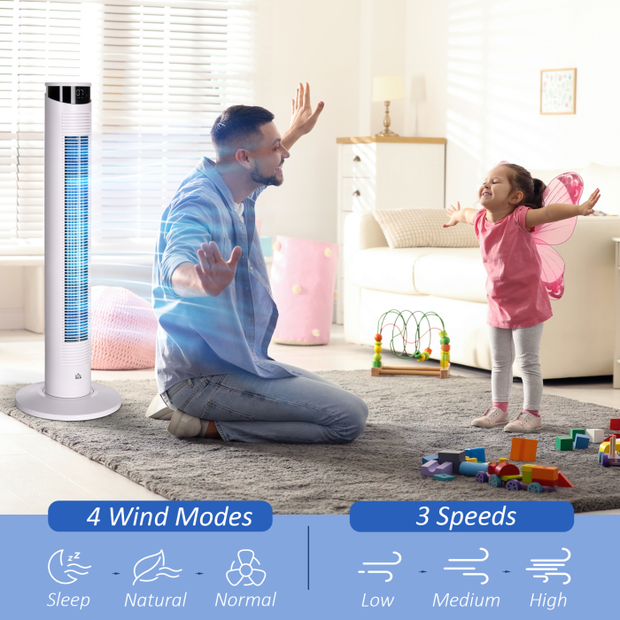  Ventilator turn 45W cu 3 moduri si 3 viteze, timer de 12h, din ABS si aluminiu, Ø31.5x93 cm, alb [4]